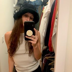 One of a kind black fuzzy bucket hat